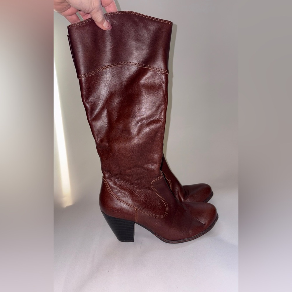 b.o.c. Tall Burgundy Leather Heeled Boots Size 7
